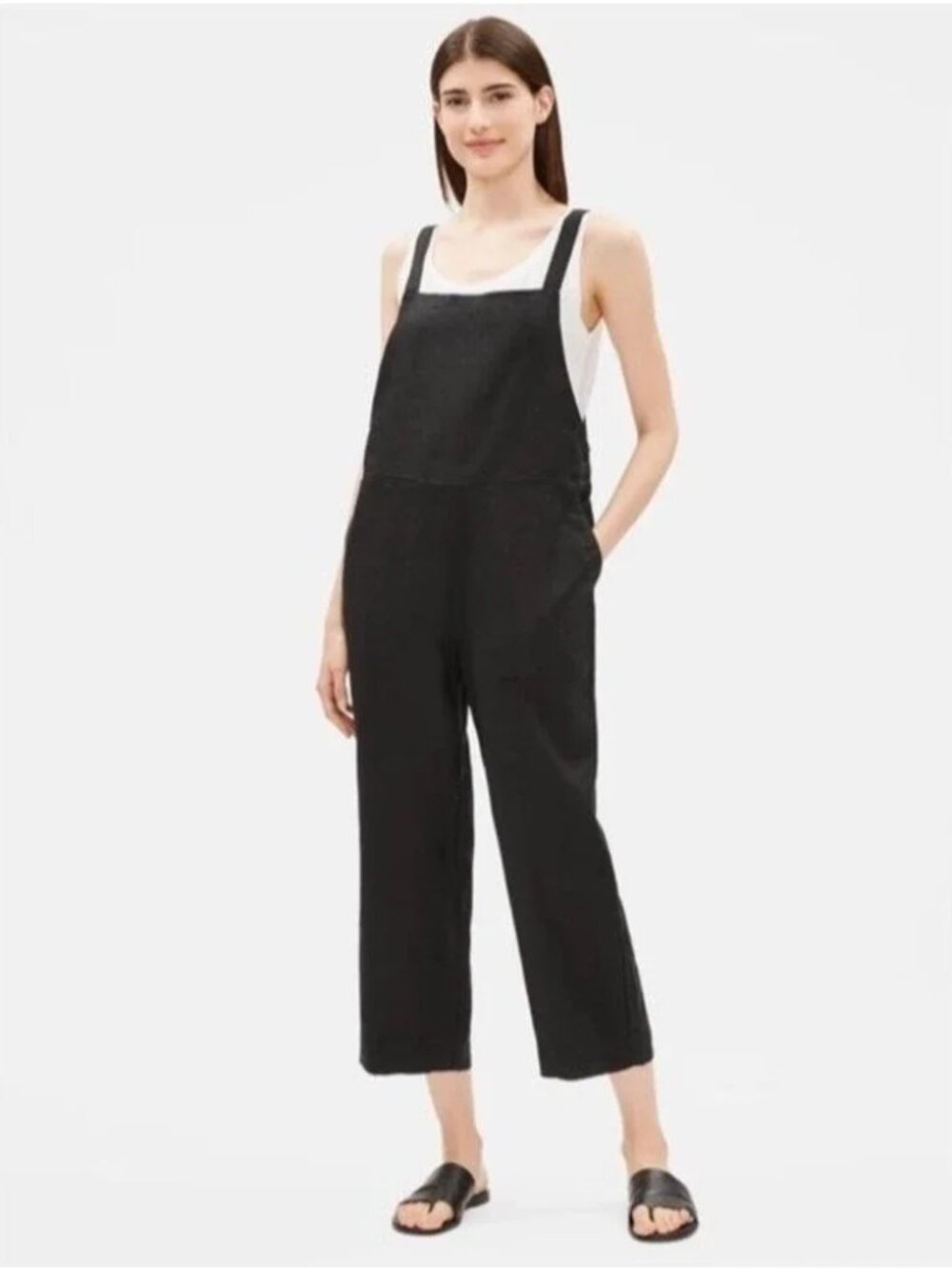 Eileen Fisher Black Linen Overall Jumpsuit